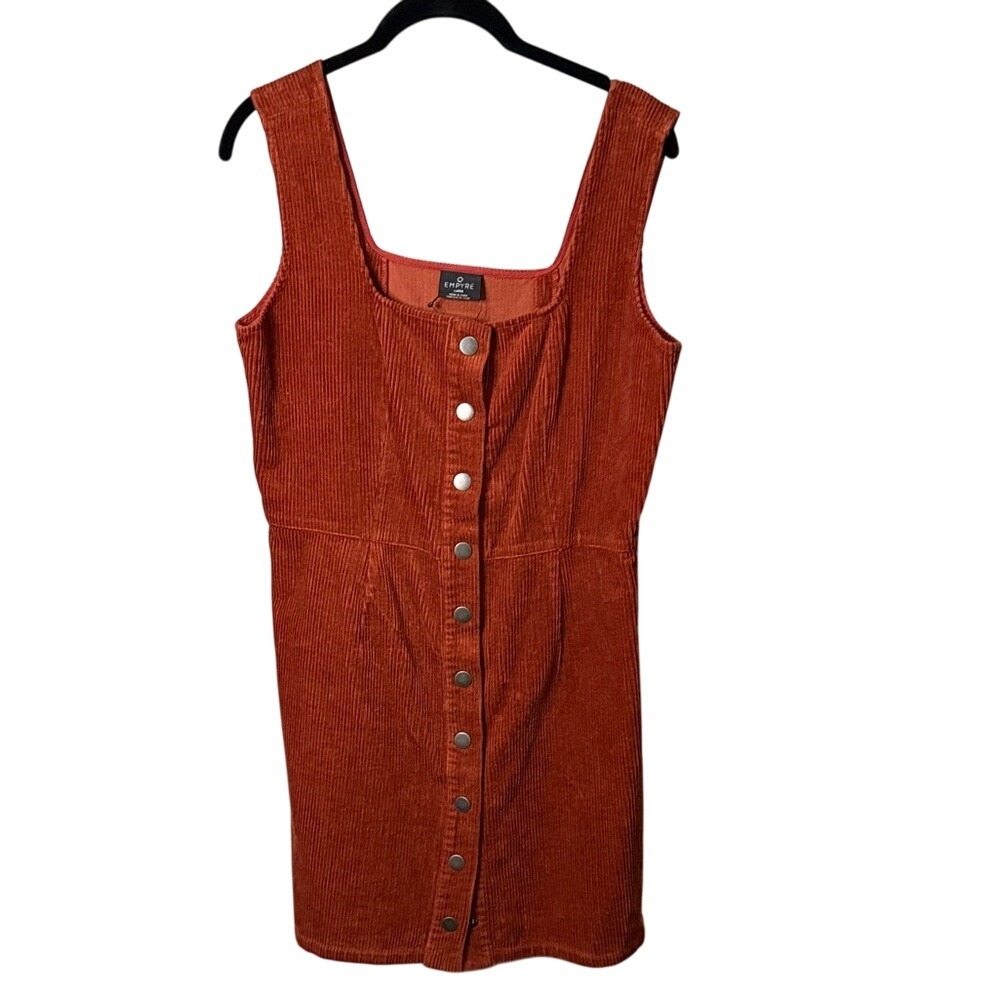 Empyre Rust Corduroy Button Front Mini‎ Dress Sleeveless Square Neck Large